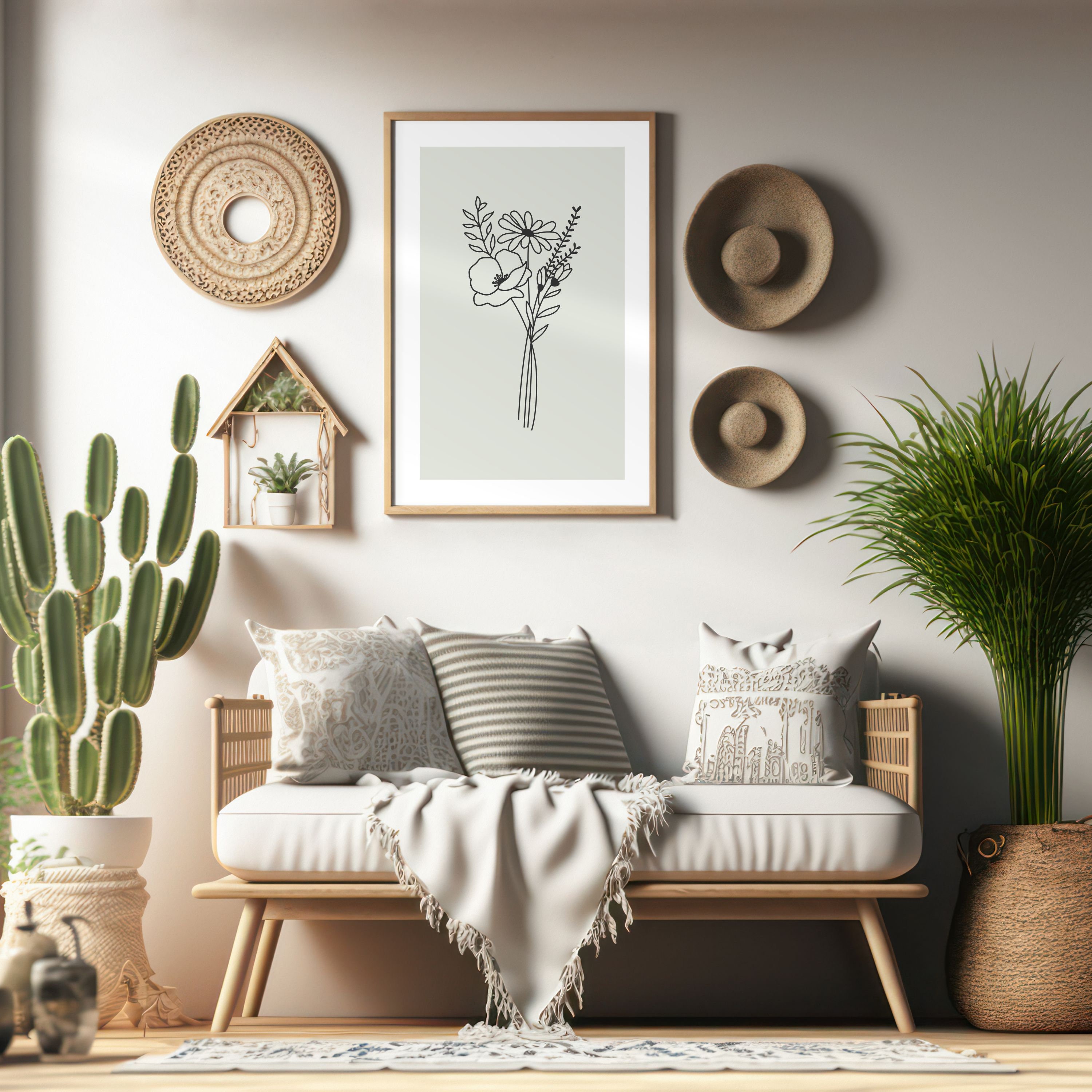 Sage Green Floral Wall Art Set of 3 , Botanical Line Prints, Minimalist ...