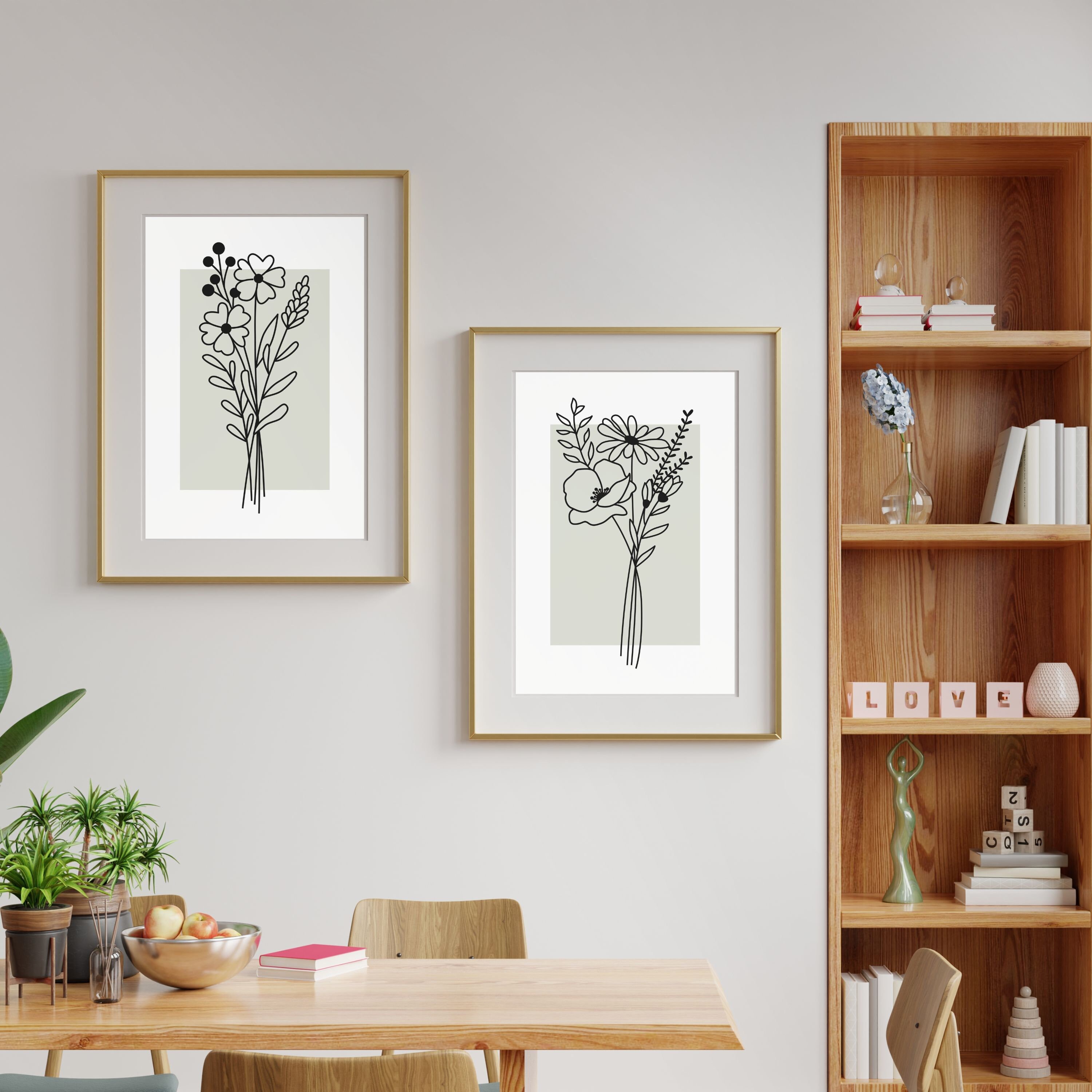 Sage Green Botanical Wall Art Set of 3 , Botanical Line Prints ...