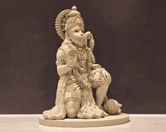 Hanuman: Forza devota / Statua di Hanuman inginocchiato / Fino a 34 cm / Statua sacra indù