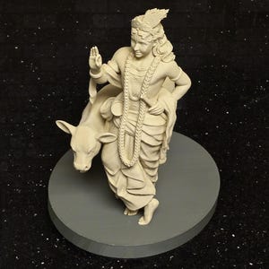 Krishna: The Divine Cowherd - 10&quot; Murti with Calf - Exquisite Hindu God Statue