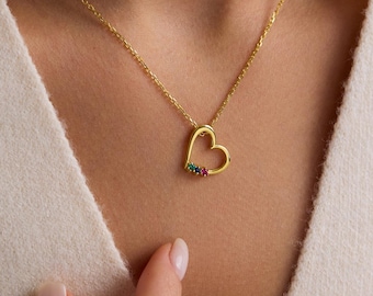 Birthstone Necklace for Mom • Heart Necklace • Family Birthstone Necklace • First Mothers Day • Gift for Mom