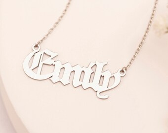 Gothic Name Necklace, Gothic Font Nameplate Necklace, Gothic Font Old English, Old English Name Necklace, Custom Old English Font Jewelry