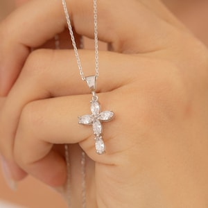 Everyday Diamond Cross Necklace, Diamond Cross Necklace, CZ Diamond Cross Necklace, Religious Jewelry, Catholic Necklace, Christmas Gifts