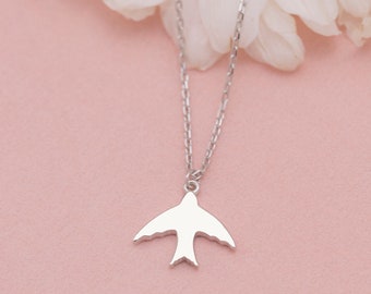 Swallow Bird Necklace, Hope Symbol Pendant, Dainty Bird Necklace, Silver Bird Necklace, Animal Pendant, Flying Bird Charm, Necklace for Mom