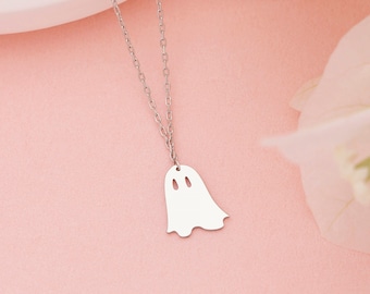 925K Sterling Silver Ghost Necklace, Halloween Necklace, Ghost Necklace, Dainty Witch Necklace, Halloween Gifts, Gift For Friends