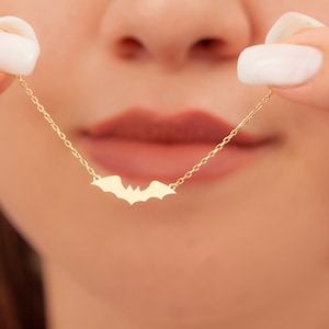 14K Gold Bat Necklace, Halloween Pendant, Dainty Bat Charm, Spooky Bat Necklace,T rick or Treat, Unisex Halloween Jewelry for Kids