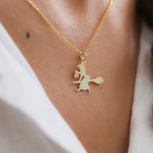 Halloween Witch Necklace & Accessories, 14K Gold Dainty Funky Pendant, Halloween Jewelry, Trick or Treat Party Gifts for Kids, Women