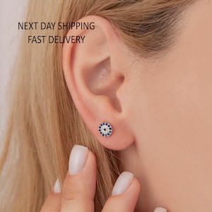925K Sterling Silver Evil Eye Studs Earrings, Cz Evil Eye Earrings, Evil Eye Earrings, Evil Eye Earrings for Woman, Christmas Gift