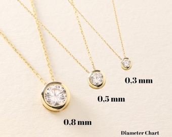 14K Gold Bezel Necklace: Dainty Diamond Pendant, Mother's day gift,  Elegant Women Jewelry, Christmas & Graduation Gifts for Her Daughter