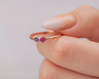 14K Gold Birthstone Ring, Stacking Ring, Stackable Birthstone Ring, Gemstone Ring in 925 Sterling Silver, Gifts for Mom, Christmas Gift