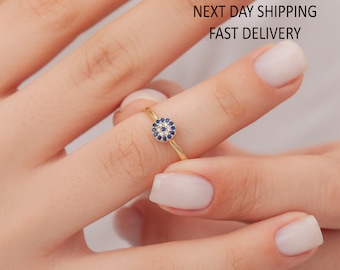 Evil Eye Ring, Blue Evil Eye Ring, Protection Ring From Bad Energy, Lucky Evil Eye Ring, Zirconia Evil Eye Ring, Stackable Ring for Women