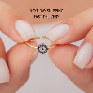14K Gold Plated Evil Eye Ring, Evil Eye Ring, Elegance Protection Ring, Adjustable Evil Eye Ring, Evil Eye Ring for Mom, Christmas Gift