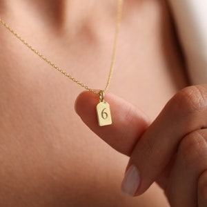 Engraved Number Tag Necklace, Personalized Gold Angel Number Necklace, Custom Lucky Pendant, Sport Lover Gifts For Her, Men, Women, Kids