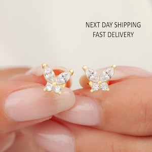 925 Sterling Silver Butterfly Earrings, Gorgeous Butterfly Stud Earrings, Tiny Butterfly Stud, Stackable Butterfly Earrings, Gift for Women