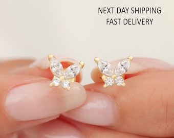 925 Sterling Silver Butterfly Earrings, Gorgeous Butterfly Stud Earrings, Tiny Butterfly Stud, Stackable Butterfly Earrings, Gift for Women