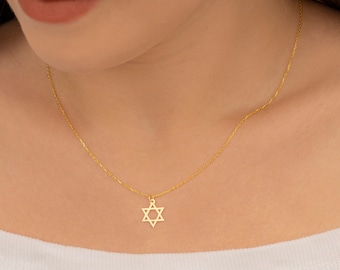14K Gold Star Of David Necklace, Gold David Star Pendant, Jewish Star Necklace, Magen David Necklace, Star Of David Charm, Christmas Gift