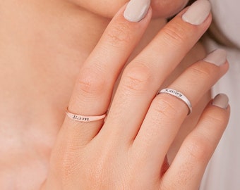 Custom Stacking Rings, Custom Skinny Name Ring, Engraved Name Ring, Minimalist Ring, Baby Name Mom Gift, Best Friends Gift