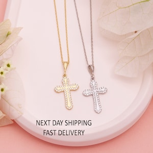 Minimalist Diamond Cross Necklace, Religious Christian Jewelry, Cross Necklace, Womens Cross Necklace Gold or Silver, Christian Gift for Her