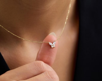Gold Diamond Butterfly Necklace, Tiny CZ Butterfly Pendant, Butterfly Jewelry  for Her, Birthday Gifts for Her, Christmas Gifts, Xmas  Gift