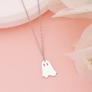 Cute Ghost Necklace, Ghost Necklace, Halloween Necklace, Minimalist Ghost Jewelry, Kids Necklace, Halloween Charm, Halloween Gifts for Women image 6