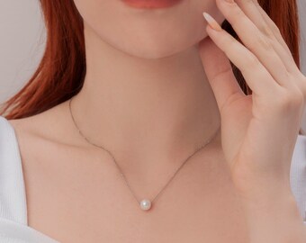 14K Gold Single Pearl Necklace, Dainty Pearl Pendant for Bride, Minimalist Wedding Jewelry, Elegant Gold Necklace Gift for Her Bridesmaids