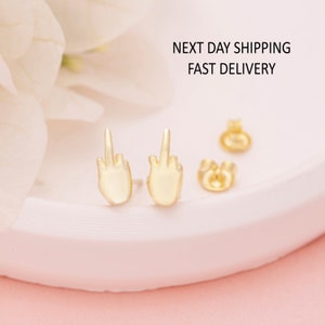 Tiny Middle Finger Cartilage Earring, Fuck Off Jewelry, Middle Finger Stud Earrings, Adult Quirky Earrings, Cute Studs For Girls