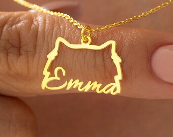 Dog Name Necklace, 14K Gold Pet Name Necklace, Pet Memorial Gift, Remembrance Pet Loss Gifts, Dog Mama Pendant, Gift for Her & Women