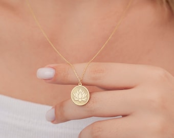 14K Solid Gold Lotus Flower Necklace, Elegant Lotus Necklace, Lotus Flower Pendant, Lotus Balance Necklace, Lotus Jewelry