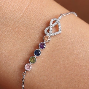 Personalized Birthstone Bracelet, Dainty Heart Gemstone Jewelry, Family Matching Bracelets, Mother's Day Gifts for Wife, Mom & Grandma, N242 image 5