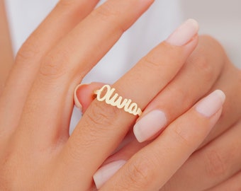 14K Gold Name Ring, Personalized Ring, Stackable Name Rings, Name Ring, Baby Girl Ring, Any Name Ring, Christmas Gift