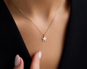 14K Solid Gold Diamond Star Necklace, CZ Star Necklace, Minimalist Star Pendant, Star Charm Gift, Real Gold Star Jewelry, Christmas Gifts