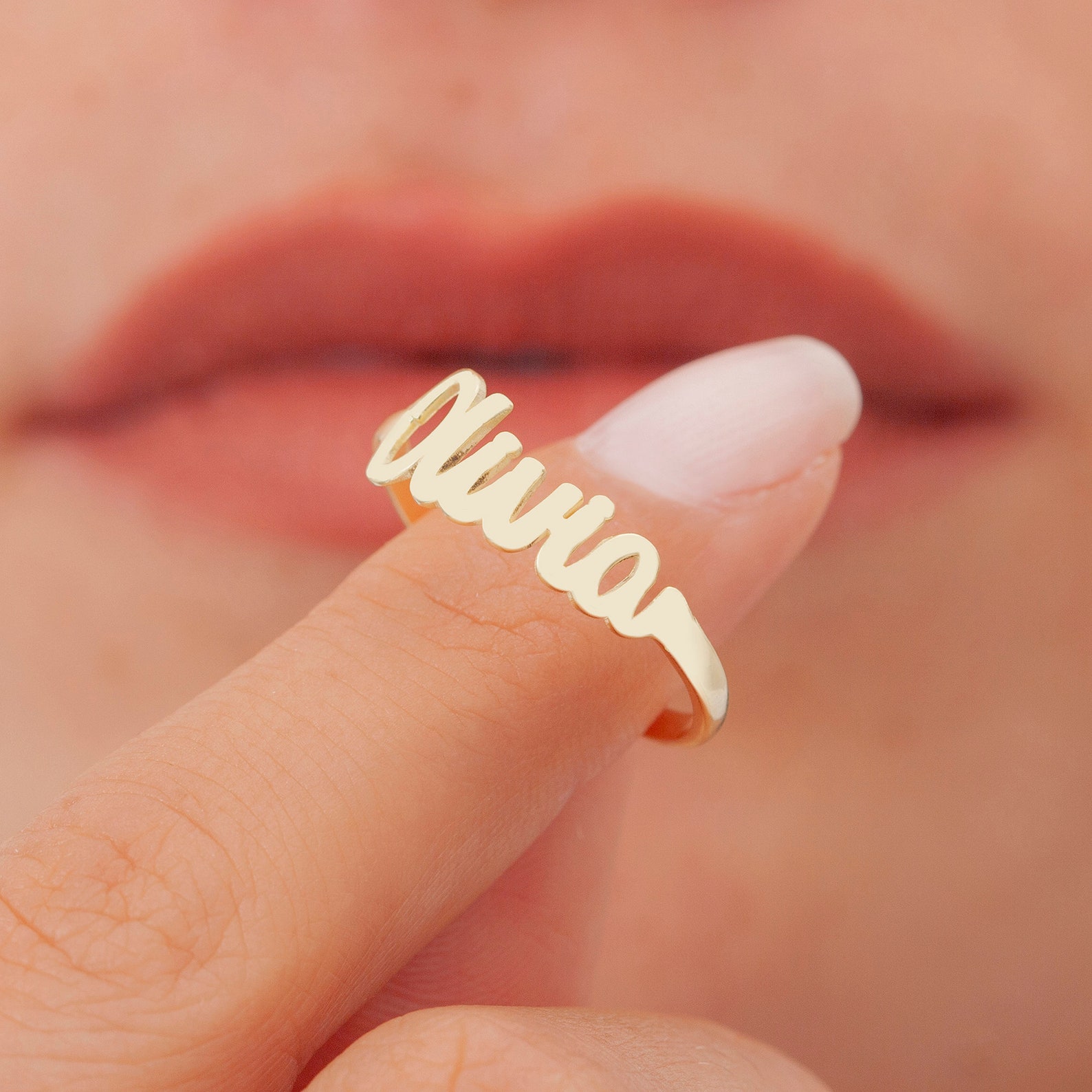 14K Gold Name Ring Personalized Ring Stackable Name Rings Etsy