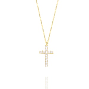 Gold Cross Necklace, Gold Dainty Religious Cross, Diamond Cross Necklace, Gold Chain Necklace, Gold Charm Pendant, Baptism Gift