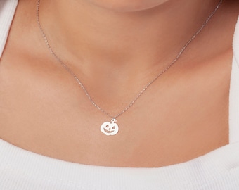 Pumpkin Necklace, Halloween Pumpkin Necklace, 925k Sterling Silver Personalized Halloween Gift Jewelry for Women, Pumpkin Jewelry