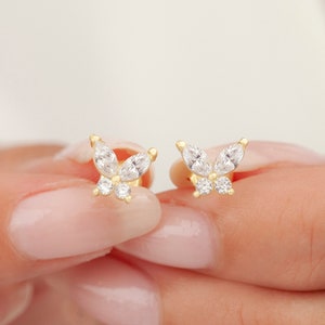 14K Solid Gold Butterfly Earrings, Gorgeous Butterfly Stud Earrings, Tiny Butterfly Stud, Stackable Butterfly Earrings, Gift for Women