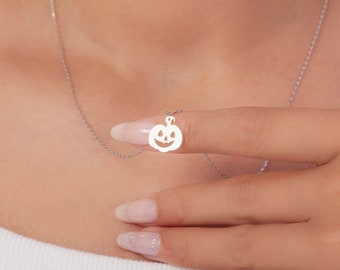 Sterling Silver Pumpkin Jewelry, Dainty Pumpkin Necklace, Halloween Gifts Necklace, Tiny Pumpkin Charm, Halloween Jewelry, Halloween Gıfts