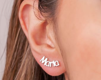 Custom Name Earrings, Personalized Silver Name Earrings, Minimalist Name Stud Earrings, Dainty Earrings, Bridesmaid Gifts, Gift for Her