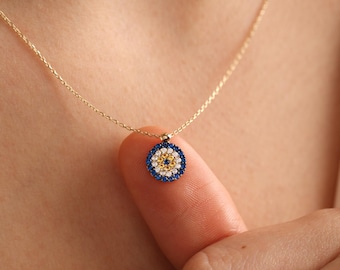 Elegant Evil Eye Protection Necklace: Dainty 14K Real Gold Women Jewelry, Good Luck Pendand, Graduation & Christmas Gifts for Her Daugter