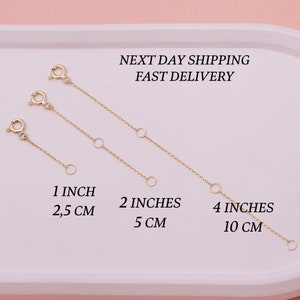 May include: Gold-colored necklace extenders in 1 inch, 2 inch, and 4 inch lengths. Each extender features a clasp on one end and a small ring on the other. The text "NEXT DAY SHIPPING FAST DELIVERY" is also visible.