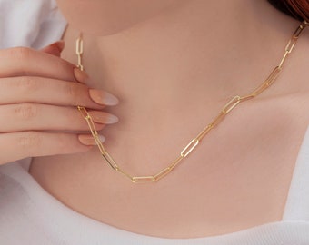 Gold paper clip necklace, paperclip necklace, women paper clip necklace, everyday necklace paperclip chain, Big Rectangle link