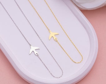 Sideways Swallow Bird Necklace, Sideways Flying Bird Charm, Tiny Bird Necklace, Hope Symbol Pendant, Everyday Jewelry, Christmas Gifts