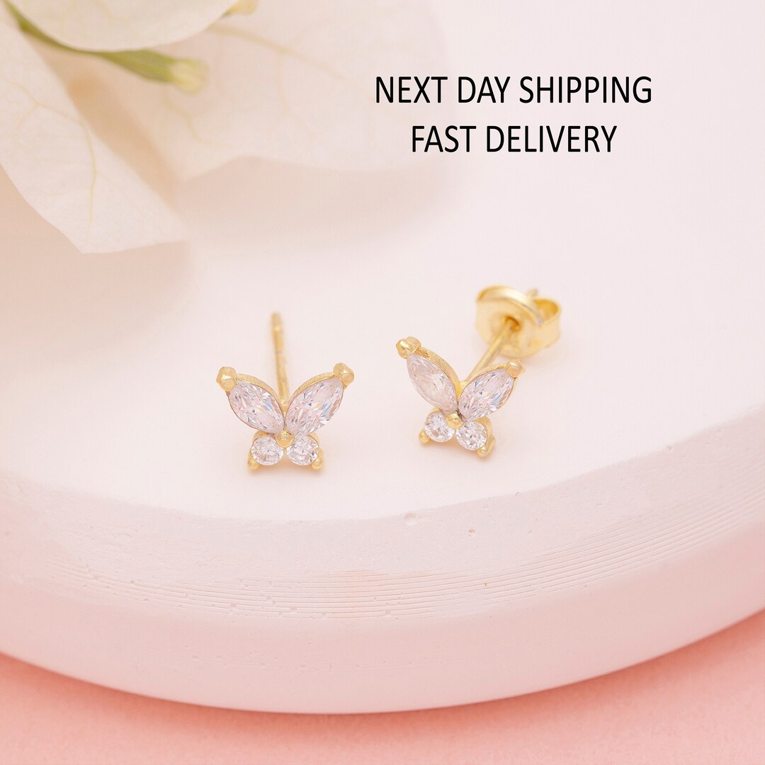 Butterfly Stud Earrings, Dainty Crystal Butterfly Earrings
