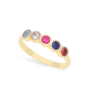 925K Silver Birthstone Ring, Multi Stone Birthstone Ring, Family Birthstone Ring, Stacking Birthstone Ring, Mother&#39;s Day Gift, Birthday Gift