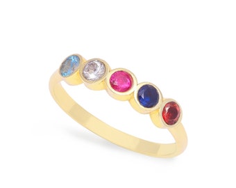 925K Silver Birthstone Ring, Multi Stone Birthstone Ring, Family Birthstone Ring, Stacking Birthstone Ring, Mother's Day Gift, Birthday Gift