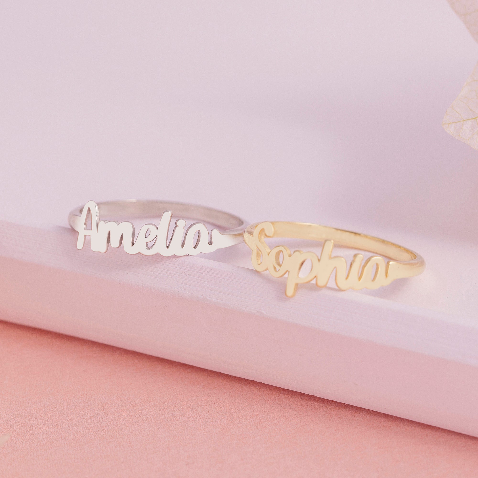 14K Gold Name Ring Personalized Ring Stackable Name Rings Etsy