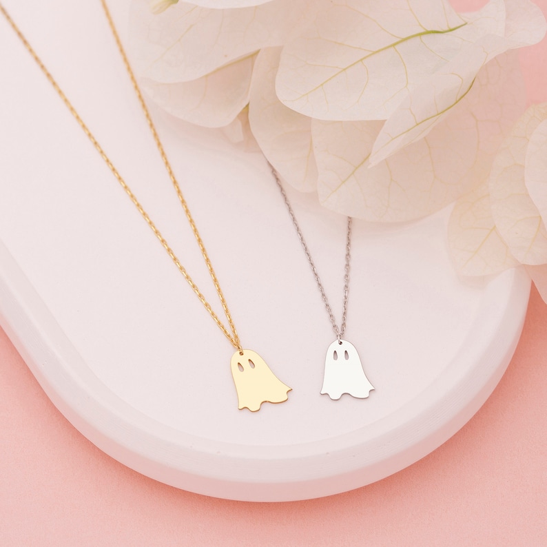Cute Ghost Necklace, Ghost Necklace, Halloween Necklace, Minimalist Ghost Jewelry, Kids Necklace, Halloween Charm, Halloween Gifts for Women image 3