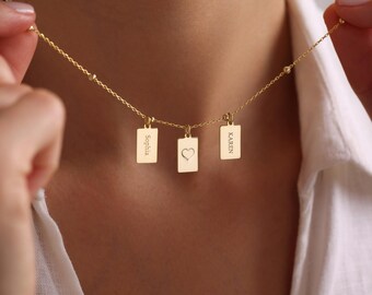 Personalized Name Necklace: 14K Gold Initial Pendant, Couple Necklaces, Dainty Multiple Tags Jewelry, Family Christmas Gifts for Her Women