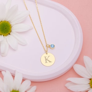 Initial Letter with Birthstone Necklace, Birthstone Necklace, Silver Initial Necklace, Personalized Necklace, Birth Month, Christmas Gift