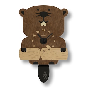 Beaver Pendulum Clock - Kids Room Decor - Woodland Nursery Decor - Silent Clock - Clock for All Ages - Made in USA