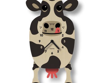 Horloge à pendule vache Curtis - décoration de chambre d'enfants - décoration de chambre de bébé - horloge silencieuse - horloge pour enfants et adultes - décoration de ferme - fabriquée aux États-Unis